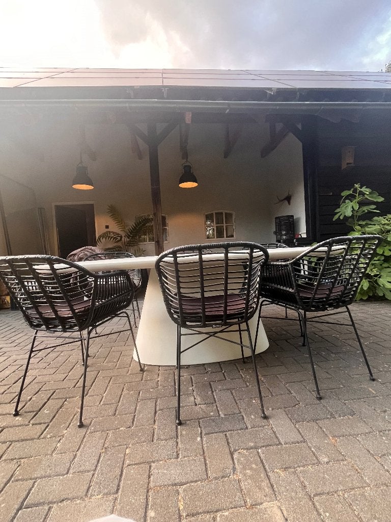 Tuintafel ovaal Crème met 6 stoelen!!, Tuin en Terras, Tuintafels, Ophalen, Zo goed als nieuw, Ovaal, Overige materialen