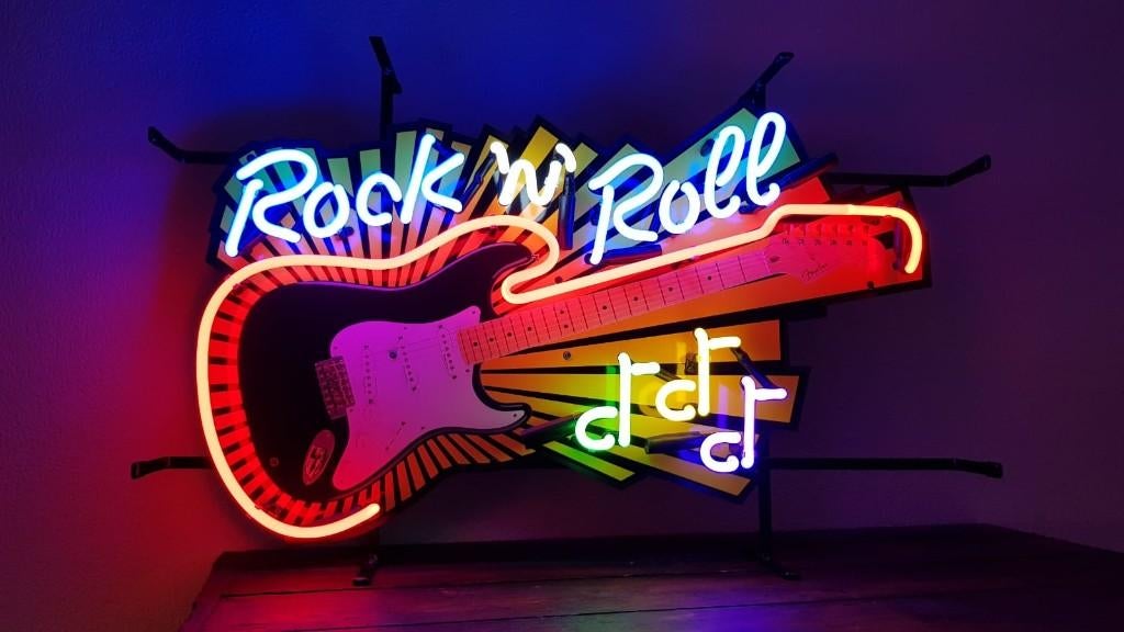 Rock & Roll neon lamp gitaar neonverlichting fifties sixties, Ophalen, Zo goed als nieuw, Lichtbak of (neon) lamp