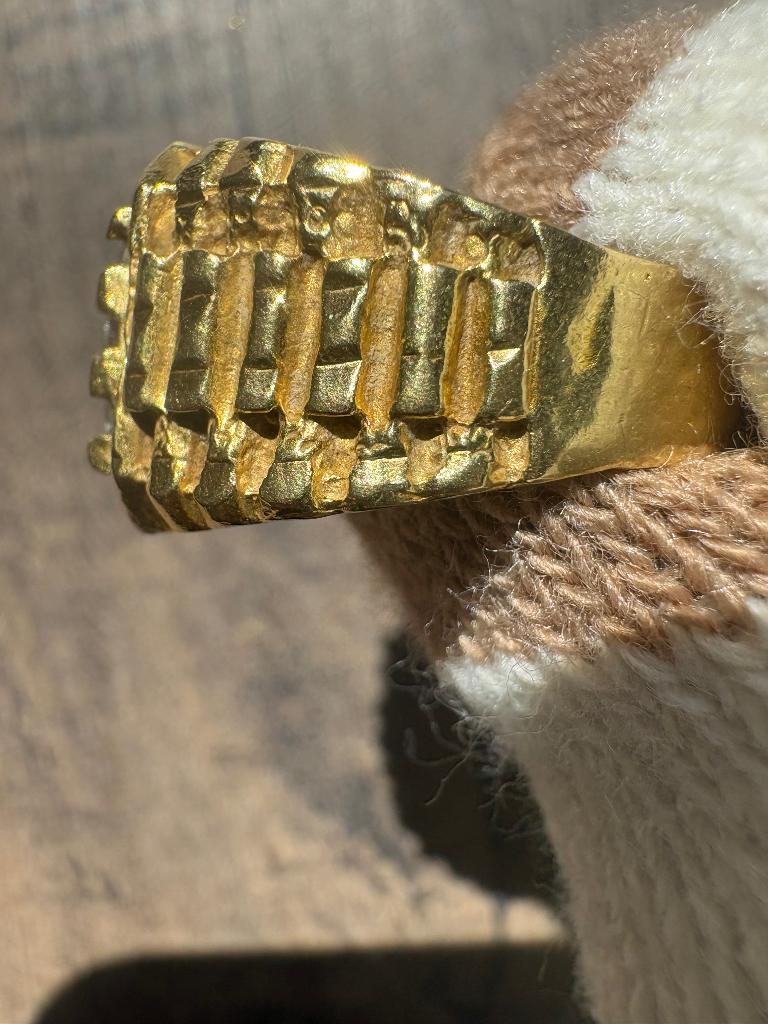 18K Massief GOUDEN RING – Rolex motief Luxe Sieraad (11,37g), Heer, Ophalen of Verzenden, Zo goed als nieuw, 17 tot 18
