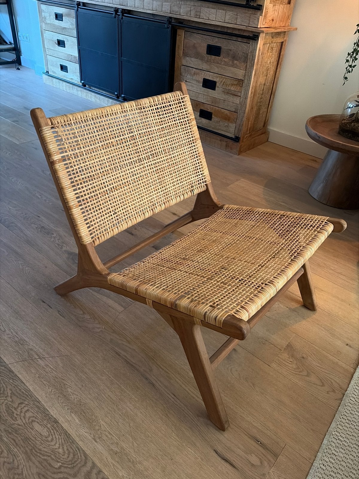 Stijlvolle rotan lounge stoel - Teak en riet, Ophalen, Bruin, Zo goed als nieuw, Eén