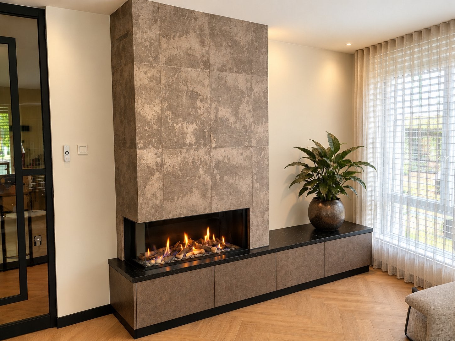 Moderne DRU Metro 100 XT/2 gashaard met ombouw en meubel, Ophalen, Zo goed als nieuw, Inbouwhaard, Gashaard
