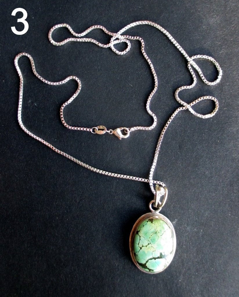 Sterling Zilveren ketting en hanger met Turquoise steen #3., Sieraden, Tassen en Uiterlijk, Kettingen, Ophalen of Verzenden, Nieuw