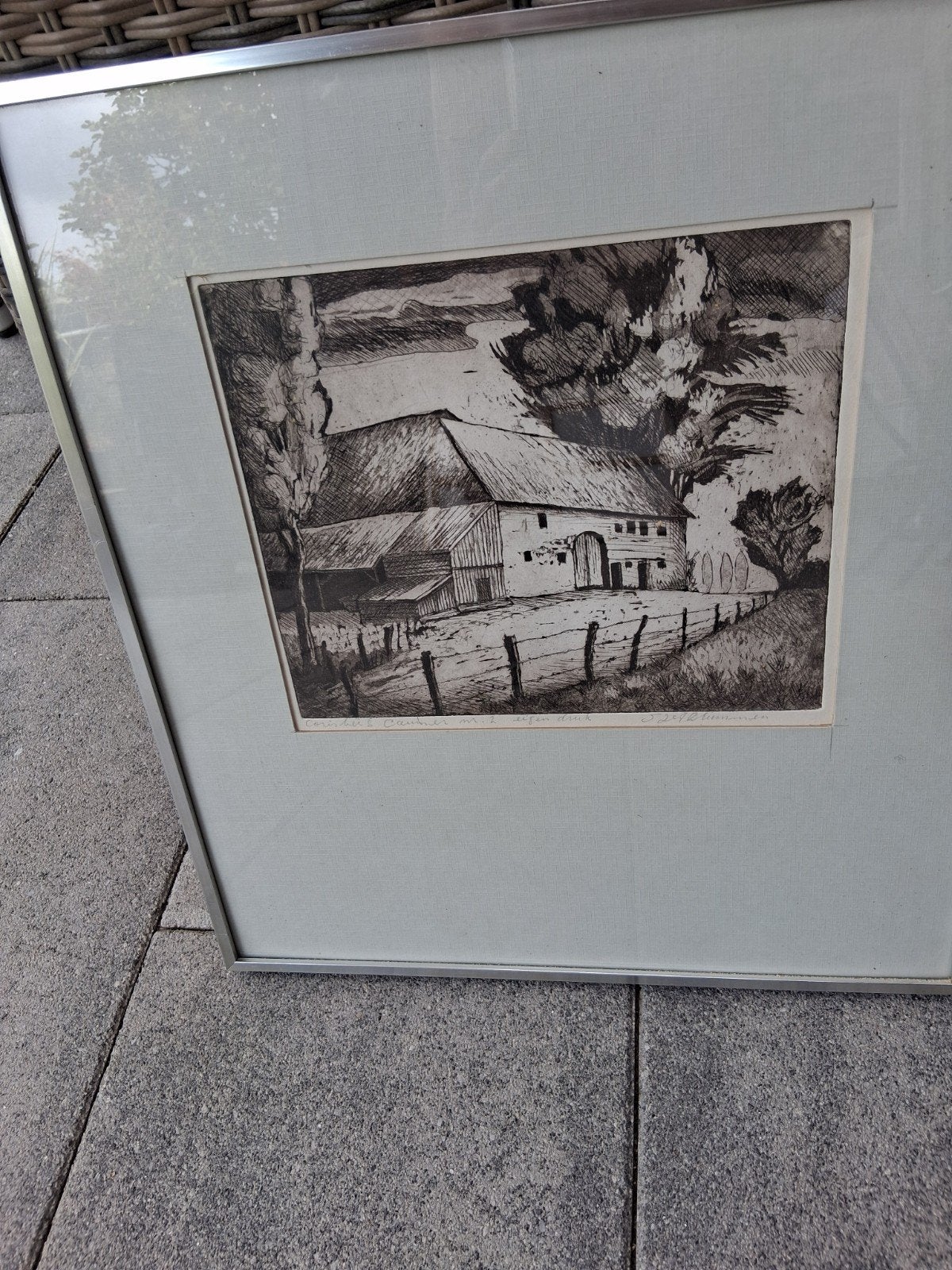 Schilderij Boerderij 45.5x40.5 cm - Afhalen, Ophalen, Ingelijst, 1950 - 1999, Overige technieken