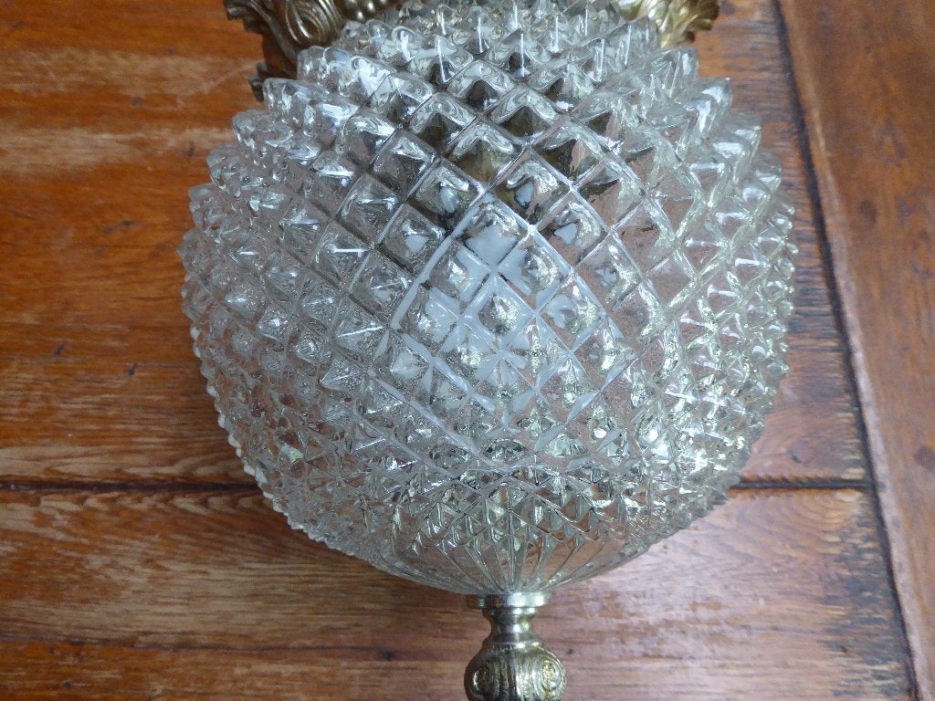 Lamp van persglas en metaal in barok stijl, Antiek en Kunst, Antiek | Lampen, Ophalen of Verzenden
