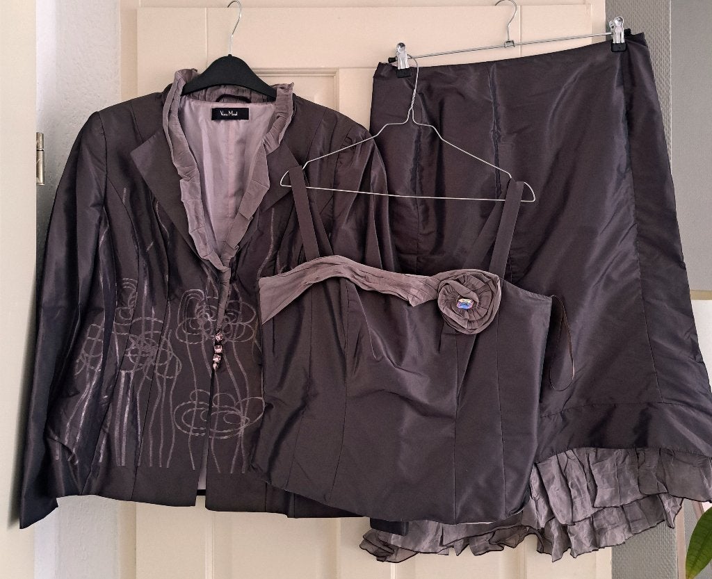 Vera Mont 3-delig set blazer, top & rok (maat 44) art 50497, Kostuum of Pak, Vera Mont, ., Paars