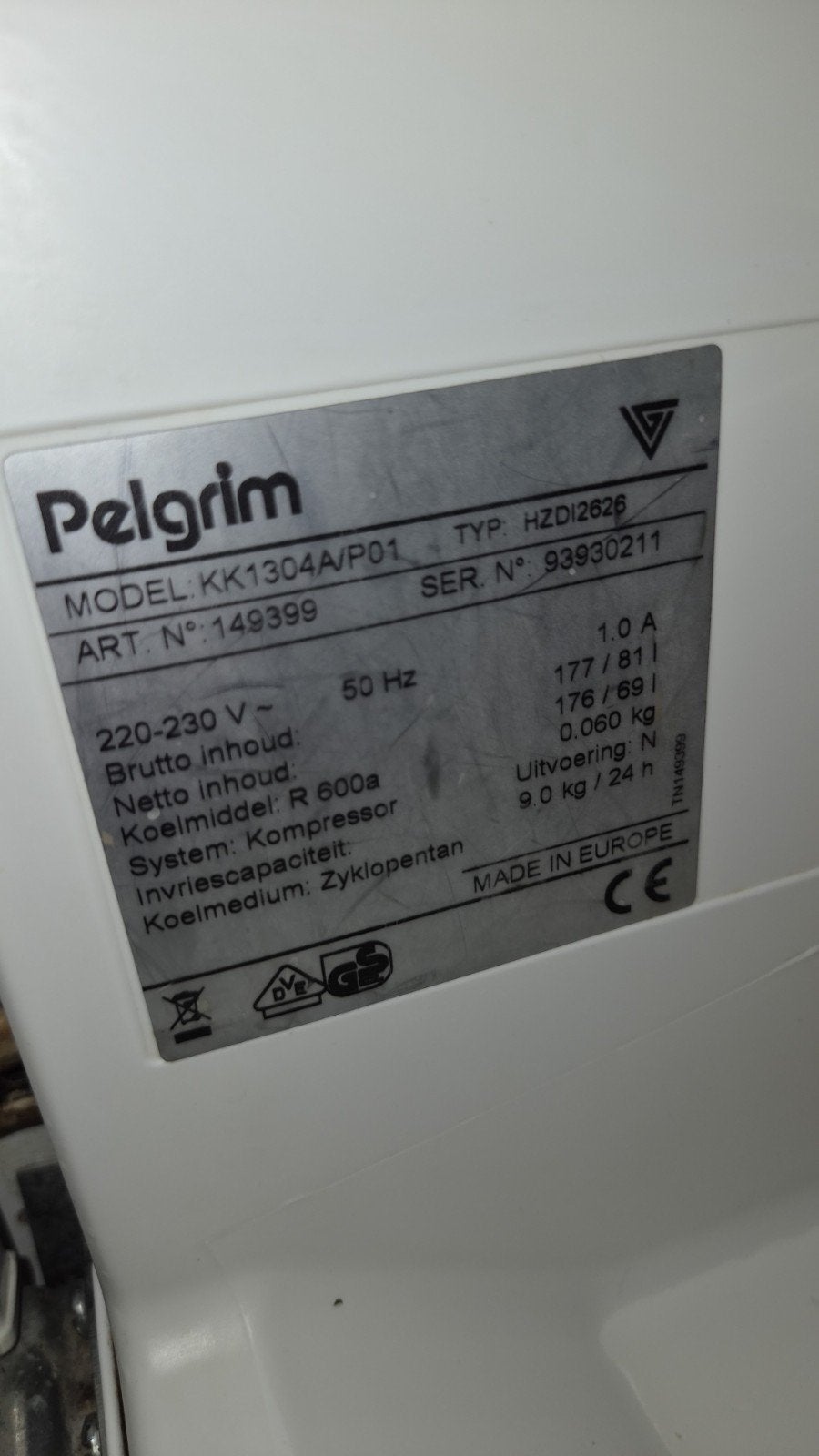 Bijna GRATIS!Inbouwkoelkast Pelgrim! Ophalen 3 hoog in Banne, 200 liter of meer, Ophalen, Zonder vriesvak, 160 cm of meer