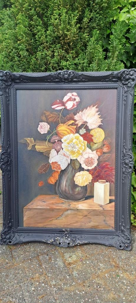 Schilderij met bloemen in vaas, olieverf op paneel, Ophalen
