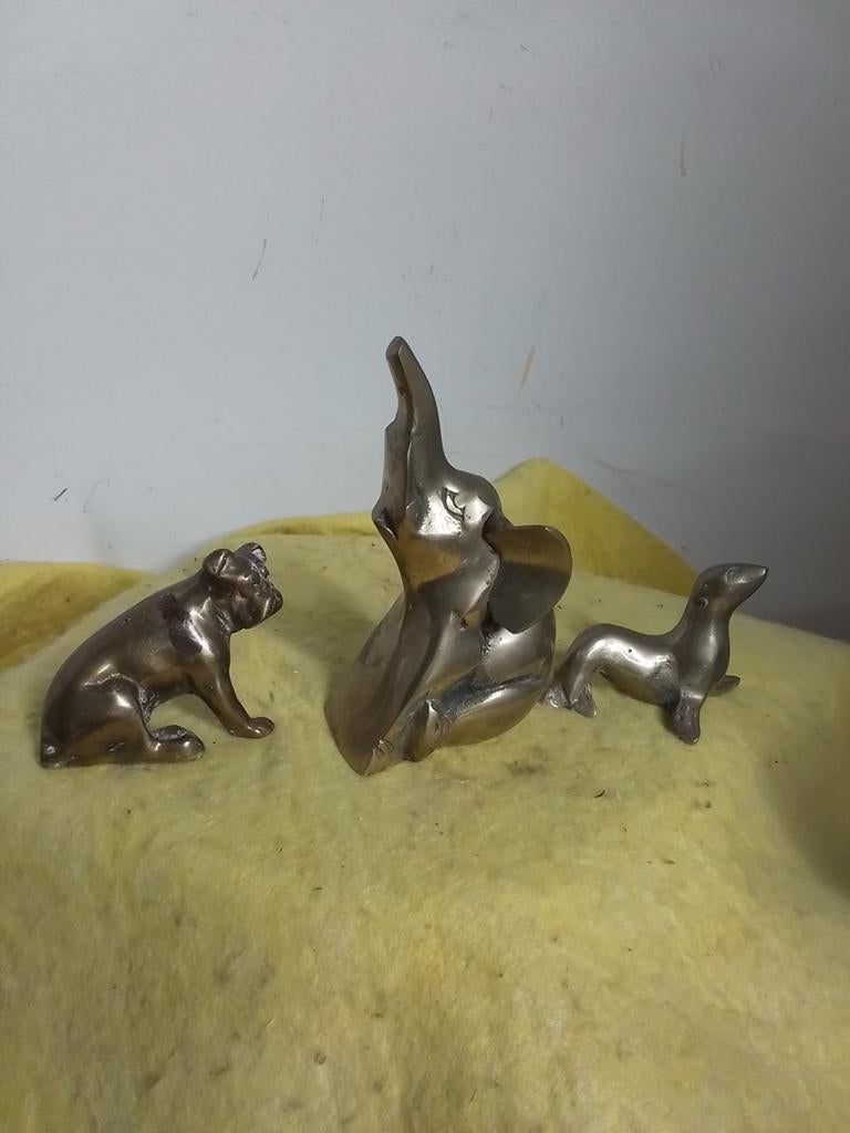 14829) 3 messing dieren zeehond olifant  hond, Verzamelen, Beelden en Beeldjes, Ophalen of Verzenden, Zo goed als nieuw, Dier