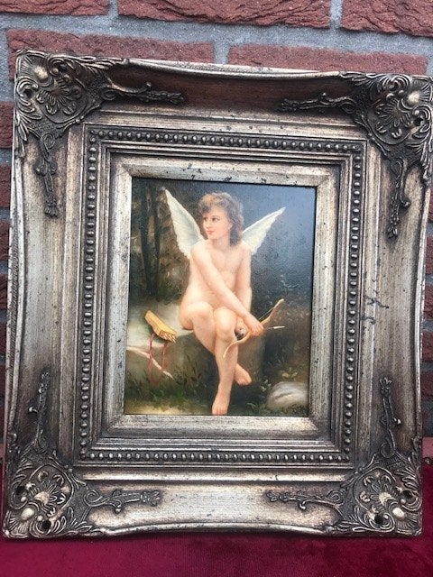 prachtig schilderij, RUSTENDE AMOR, Antiek en Kunst, Kunst | Schilderijen | Klassiek, Ophalen of Verzenden, Origineel werk, Paneel
