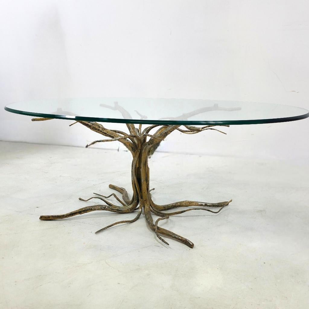 Salvino Marsura tafel boomwortel messing glas design vintage, Huis en Inrichting, Ophalen, Ovaal, Glas, Minder dan 55 cm