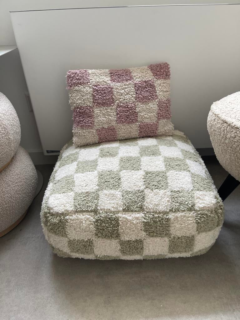 Poef en kussen set - Geruit design, Ophalen, Zo goed als nieuw