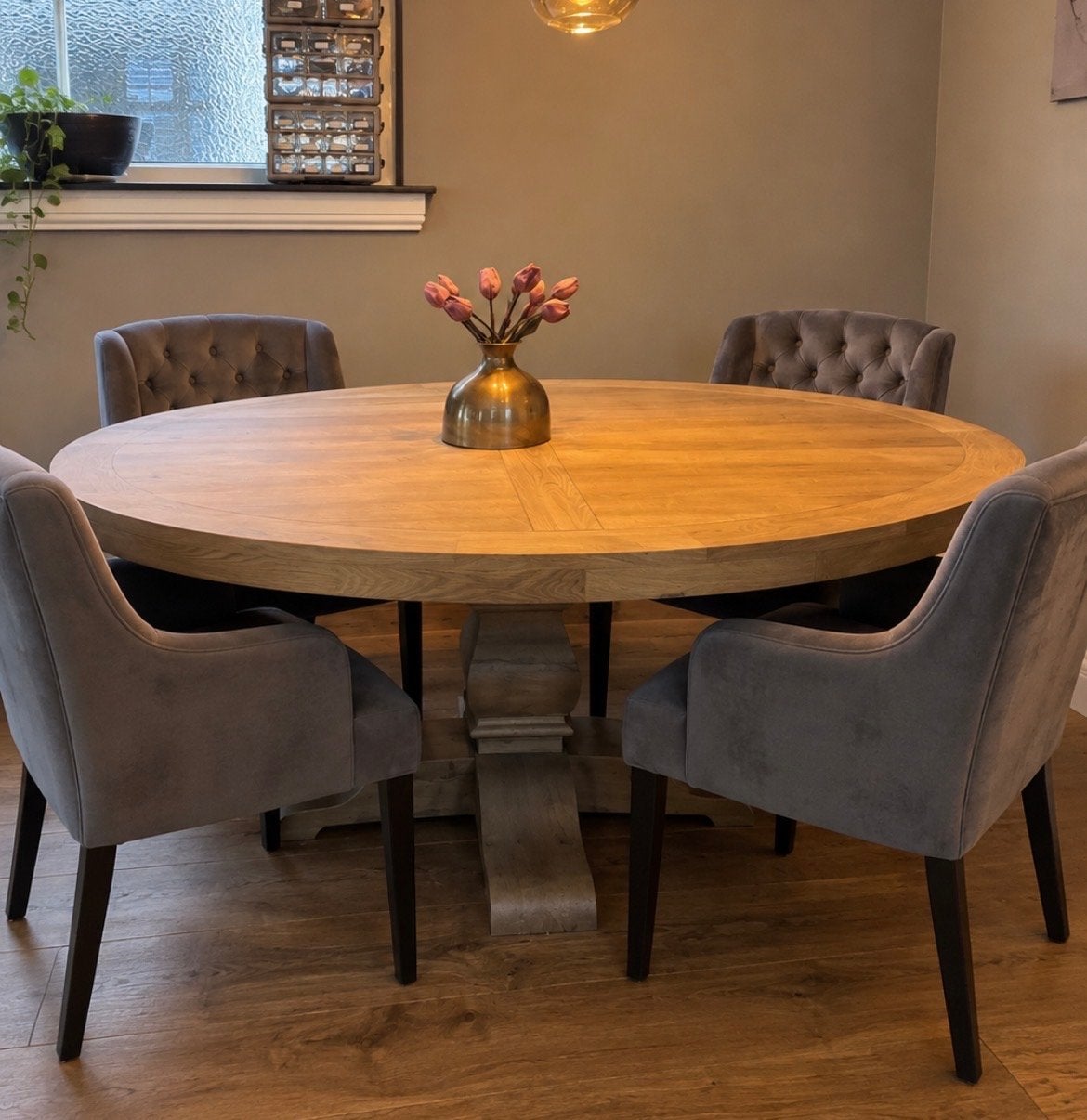 4 velvet Grijze eetkamerstoelen Rosetti, Huis en Inrichting, Ophalen, Gebruikt, Vier, Stof