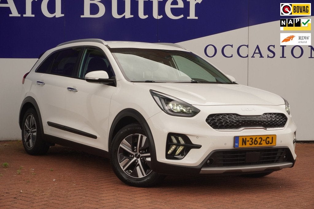Kia Niro 1.6 GDi Hybrid DynamicPlusLine+Led+Vitrual+Volleder, Auto's, Gebruikt, Wit, Automatische klimaatregeling, 1390 kg