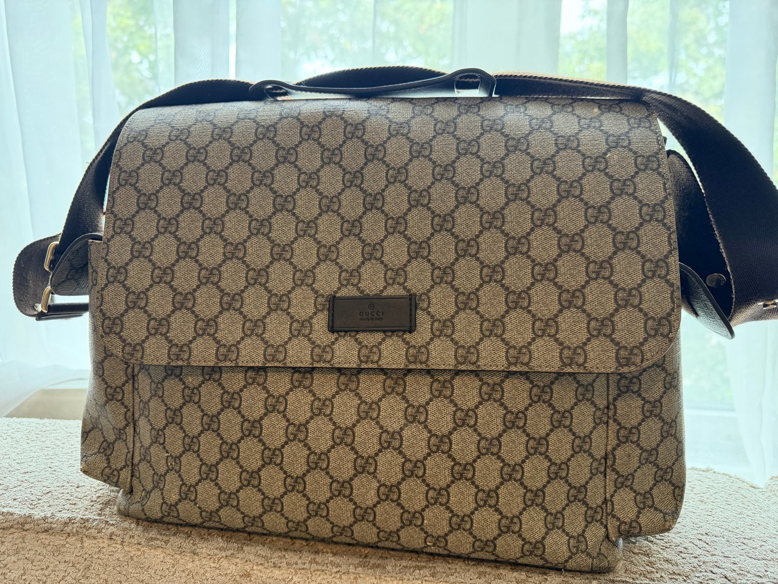 Gucci luiertas met GG Supreme canvas, Sieraden, Tassen en Uiterlijk, Ophalen, Zo goed als nieuw, Bruin, Overige typen
