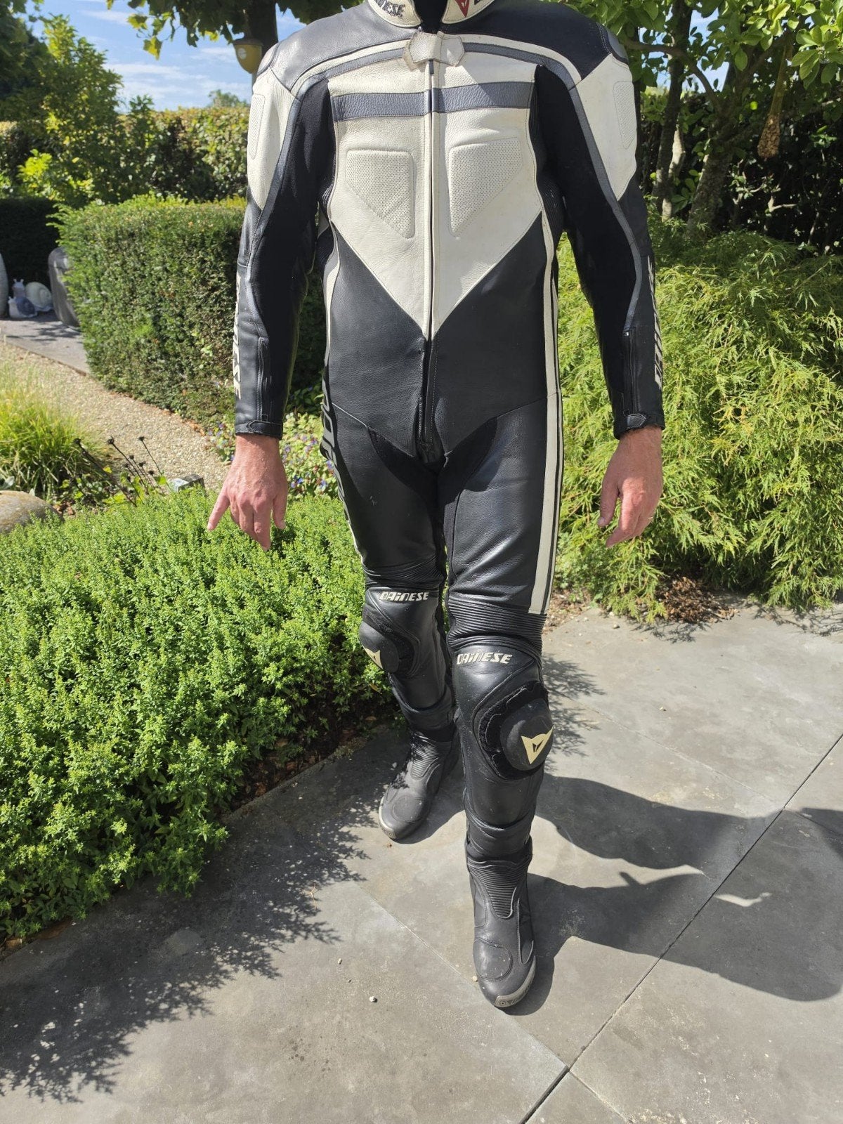 Dainese Motorpak Overall Leer Zwart Wit Zilver Maat 52, Ophalen of Verzenden, Tweedehands, Overall