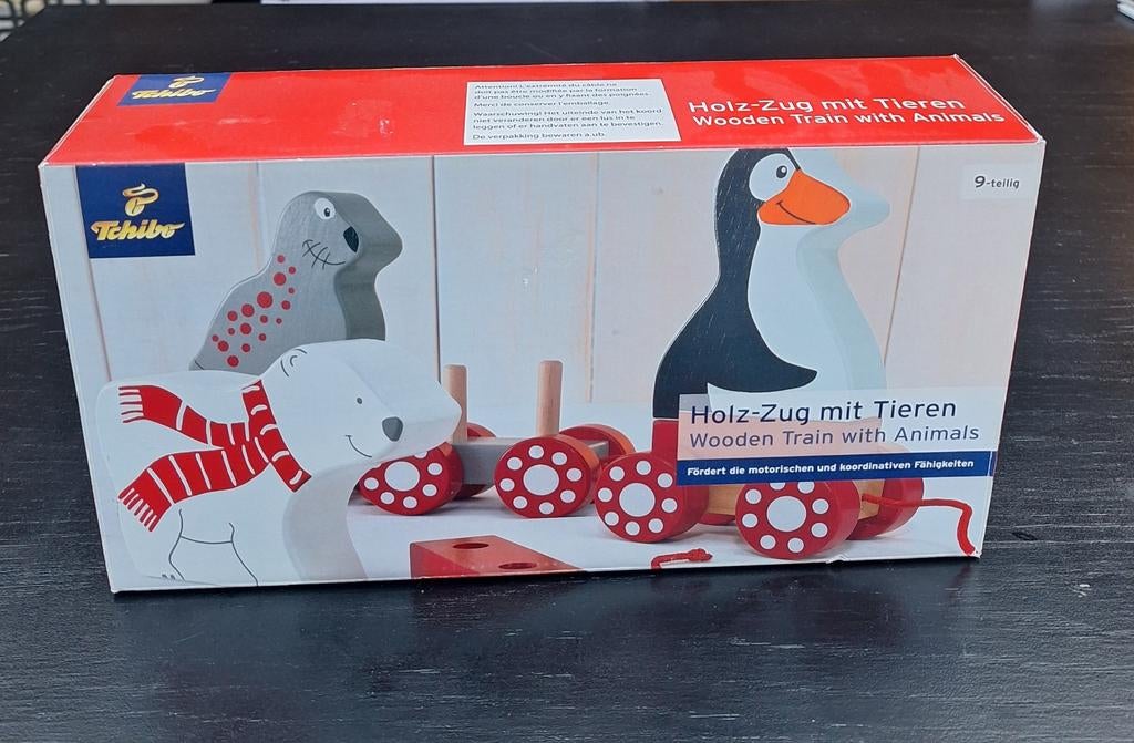 Houten trein met dieren - Nieuw in doos, Ophalen of Verzenden