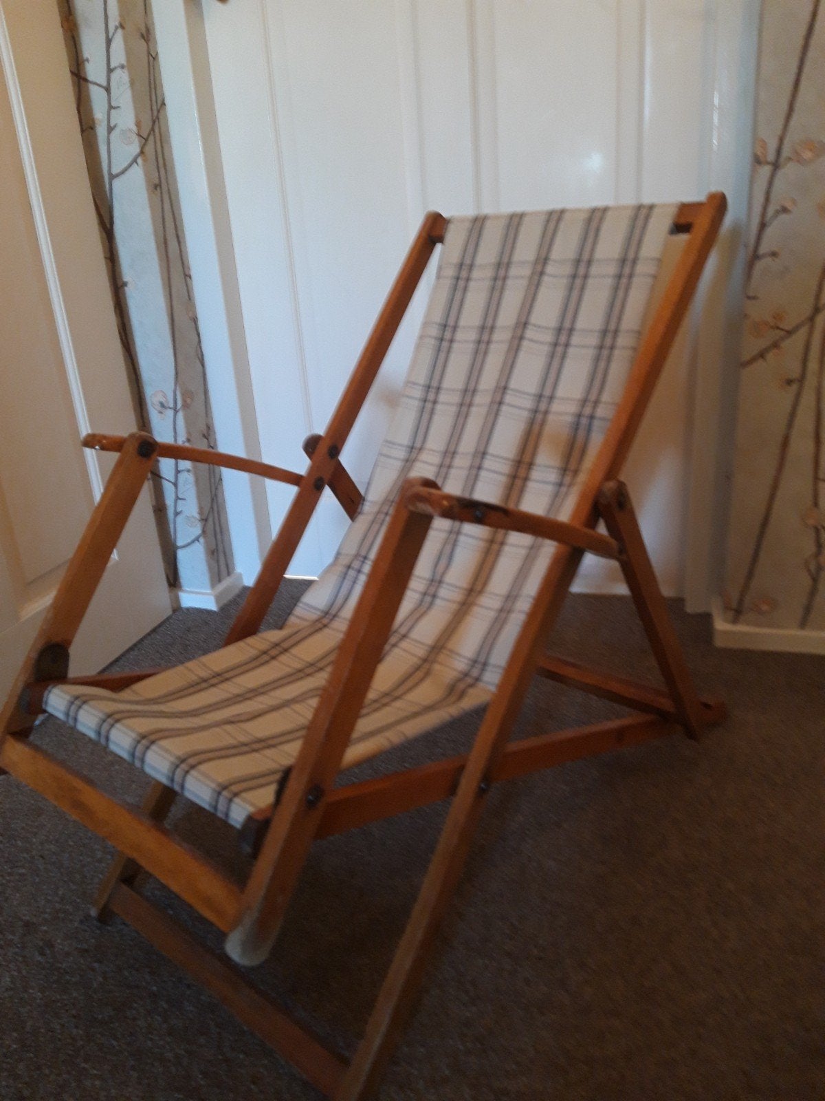 Vintage Kinderstrandstoel - Opvouwbaar Houten Frame, Ophalen