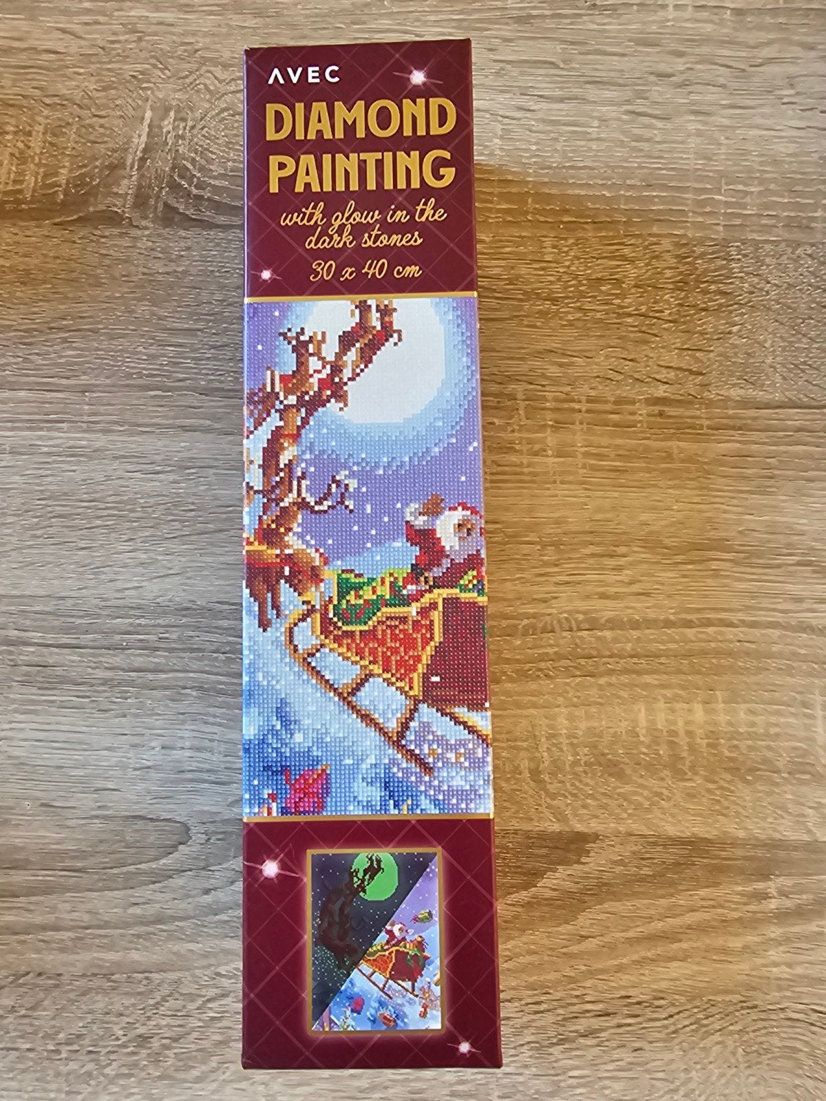 Diamond Painting Kerstman met Rendier - Glow in the Dark, Diamond painting, Nieuw, Meerkleurig, Ophalen of Verzenden