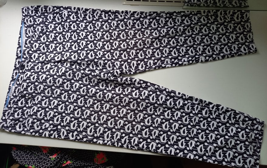 FRANK WALDER blauw witte kuit broek, model BRENDA, mt 48-50, Maat 46/48 (XL) of groter, Zo goed als nieuw, Lang, Frank Walder