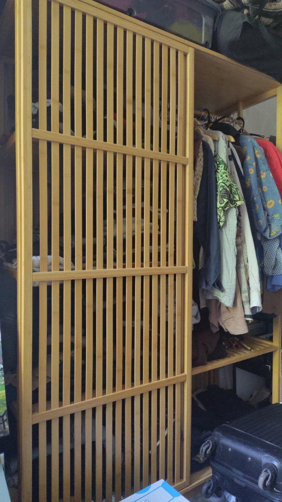 IKEA NORDKISA Open kledingkast met schuifdeur, bamboe, Ophalen, 100 tot 150 cm, Modern, Scandinavisch, Met plank(en)