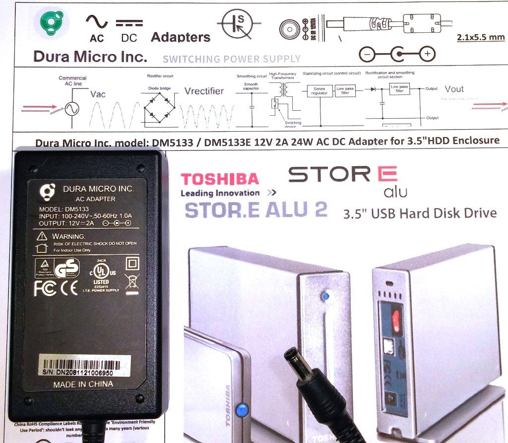 Dura Micro DM5133 12V 2A 24W Adapter Toshiba STORE.E ALU 2, Ophalen of Verzenden, Zo goed als nieuw