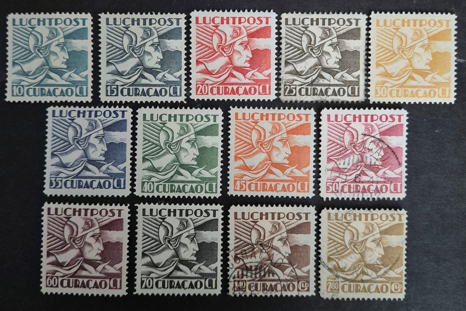 NVPH LP4-LP16 Mercuriuskop Luchtpost. Curaçao., Ophalen of Verzenden