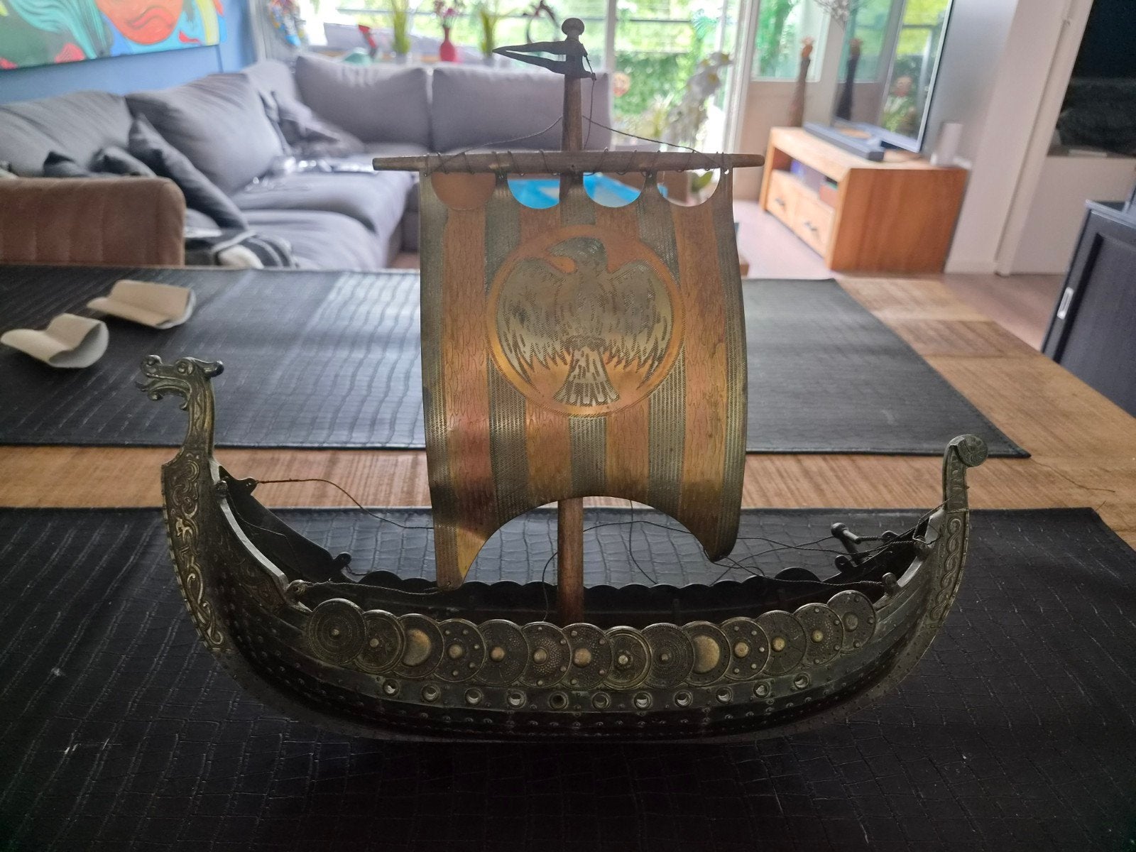Antiek Bronzen Vikingschip Decoratie, Ophalen, Brons