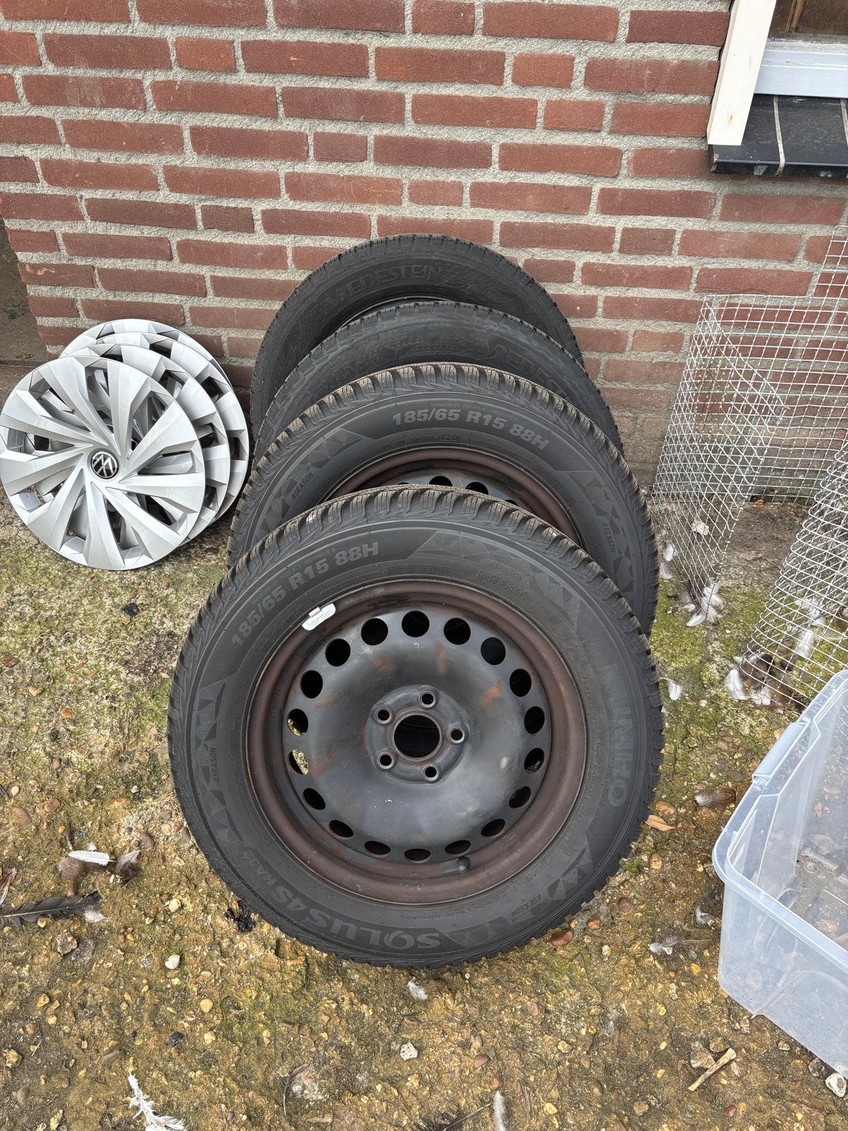 Set velgen met banden voor VW Polo 5x100, Gebruikt, 15 inch, ., Banden en Velgen