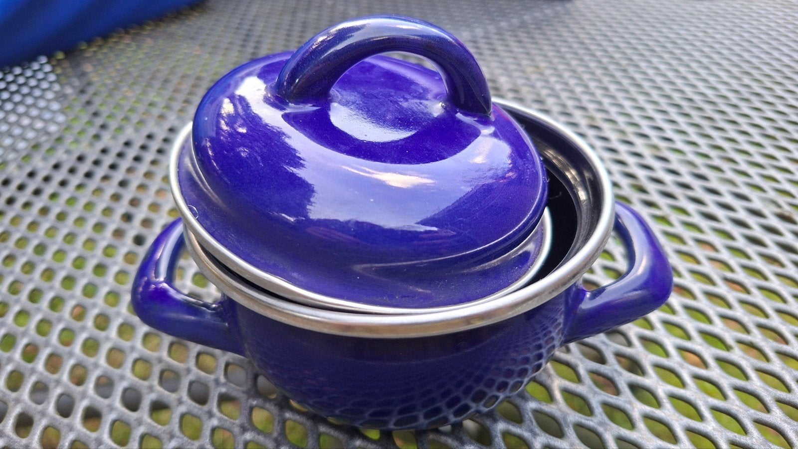 Blauwe emaille pan met deksel, Ophalen of Verzenden