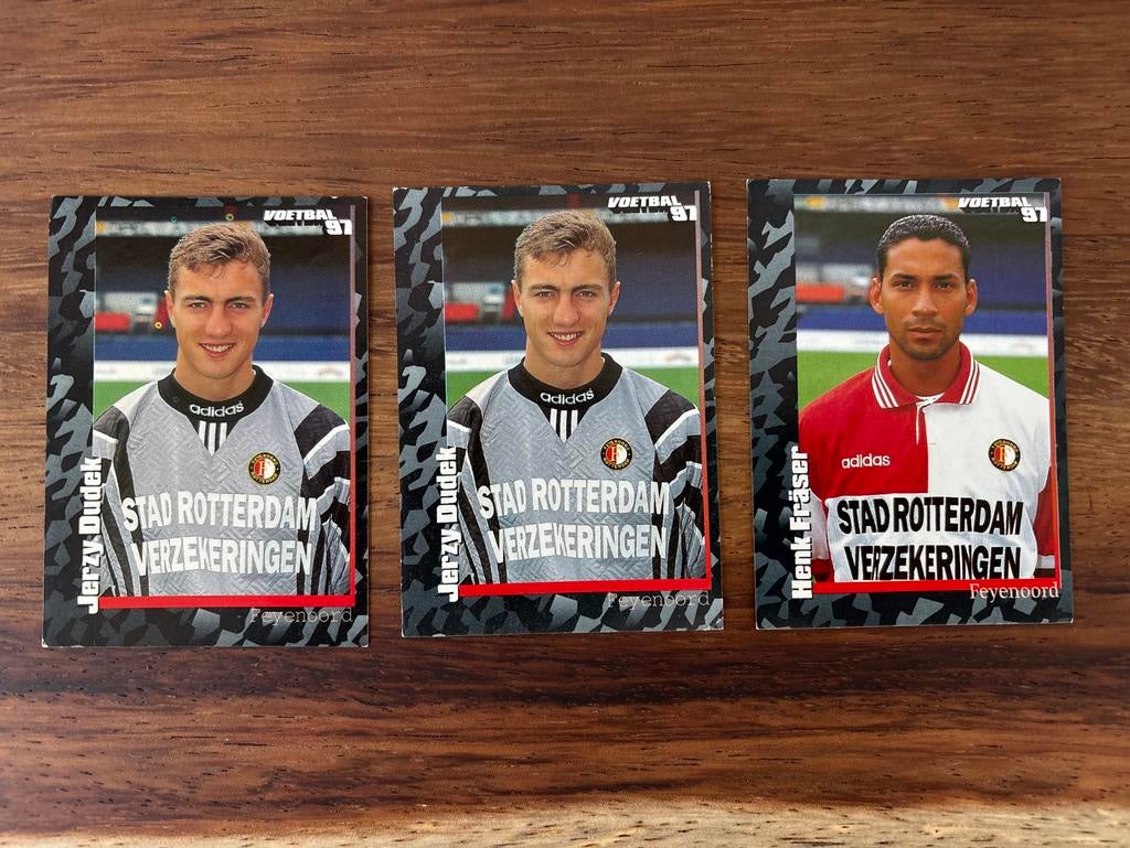 Feyenoord Panini Voetbal 97 kaarten Jerzy Dudek Henk Fräser, Ophalen of Verzenden, Zo goed als nieuw, Feyenoord, Poster, Plaatje of Sticker