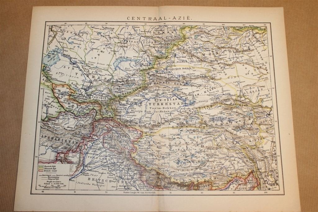 Antieke kaart - Centraal-Azië [o.a. Tibet] - Ca 1900, Boeken, Atlassen en Landkaarten, Overige gebieden, Ophalen of Verzenden