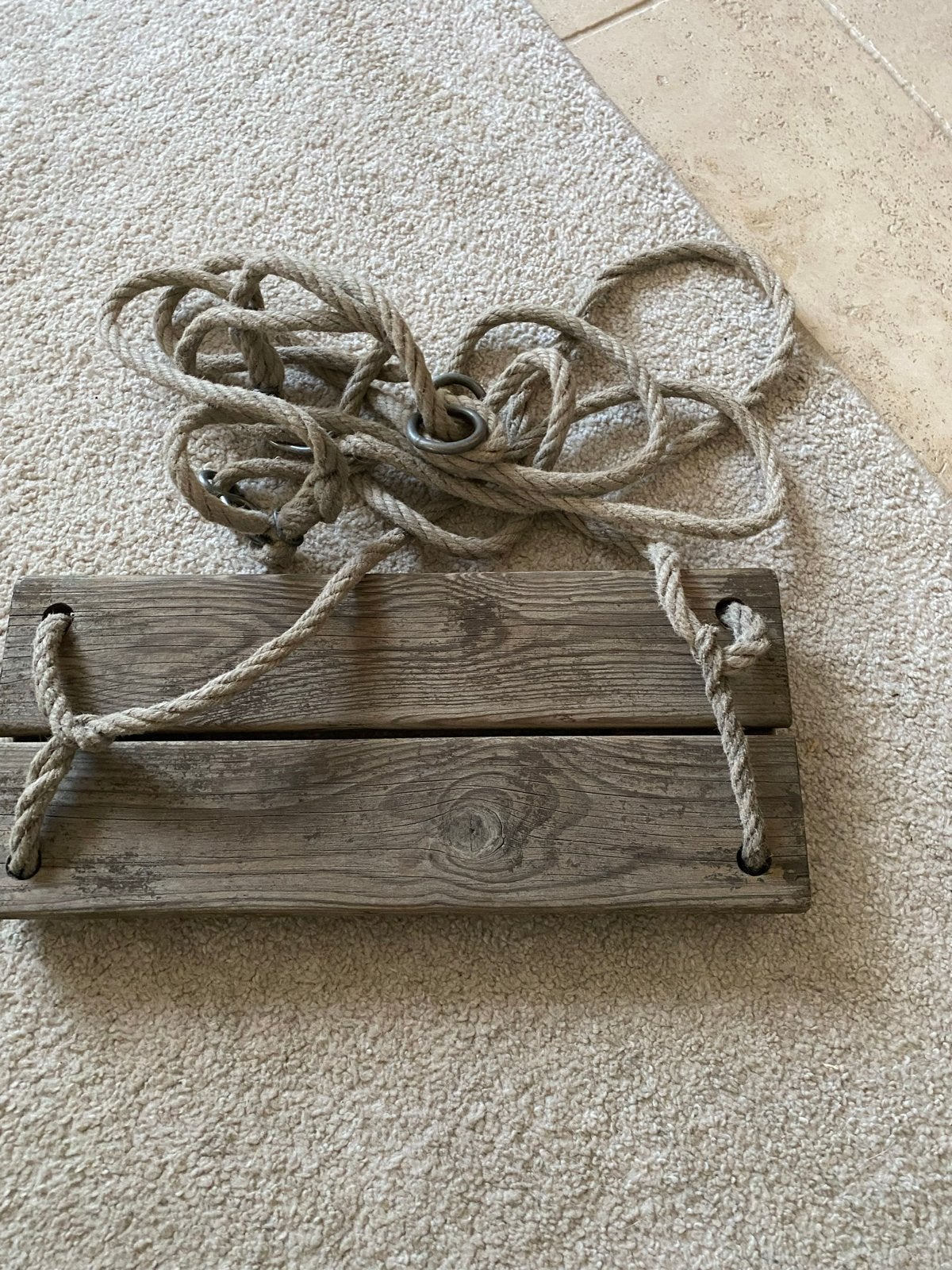 Houten schommel met touw en ringen, Ophalen, Gebruikt, Schommel