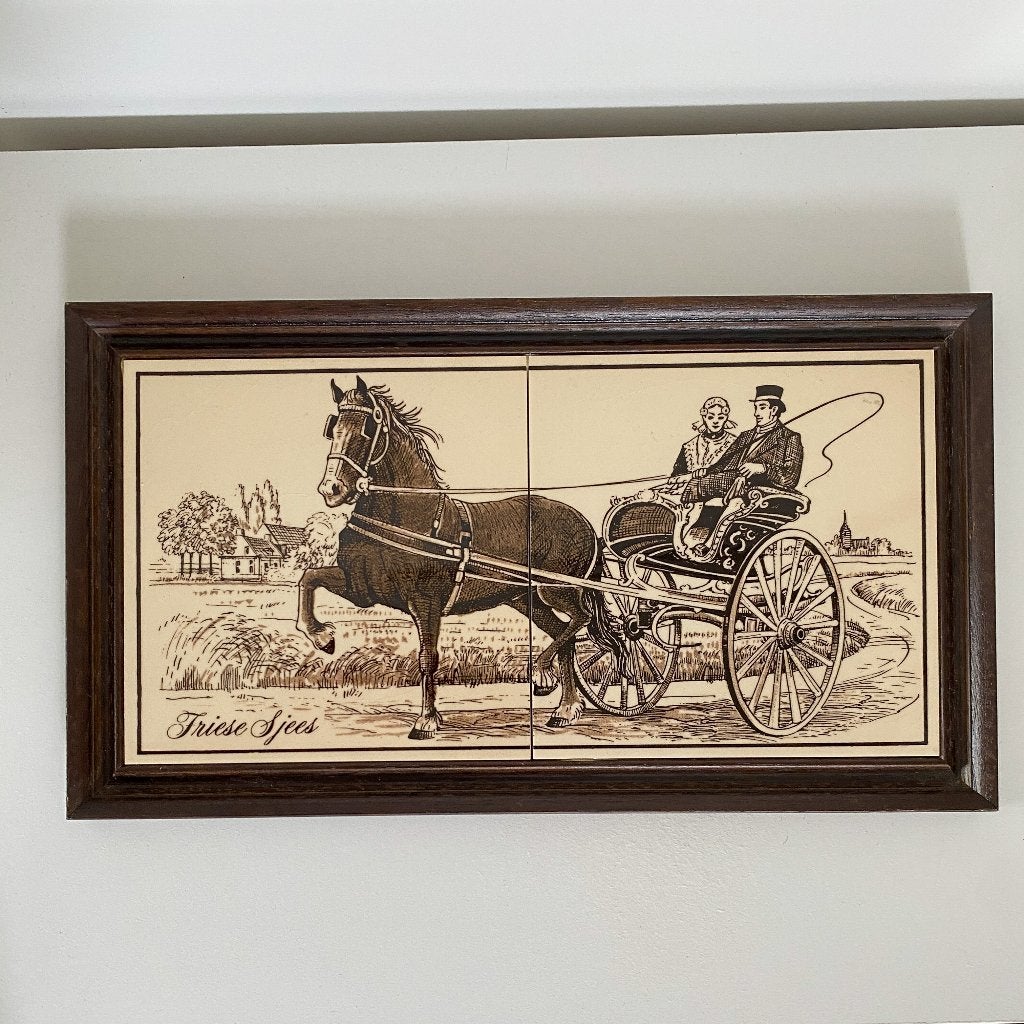 Friese sjees keramiek tegelpaneel Frisian Horse & Carriage, Antiek en Kunst, Ophalen of Verzenden
