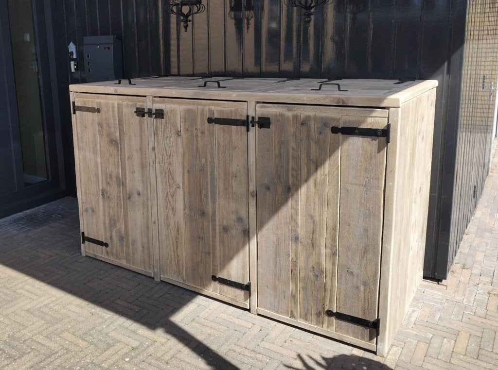 Kliko ombouw bakkenkast voor 3 afvalbakken gerecycled hout, Ophalen, Nieuw, Hout, Containerberging