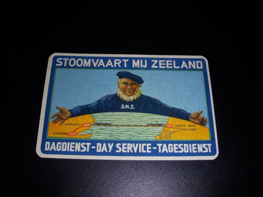 OUDE puntgave kofferlabel Stoomvaart Mij Zeeland, Ophalen of Verzenden, Gebruikt, Motorboot, Gebruiksvoorwerp