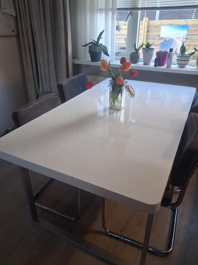 Witte eettafel 180 cm lang (exclusief stoelen), Huis en Inrichting, Tafels | Eettafels, Gebruikt, Ophalen of Verzenden, 150 tot 200 cm