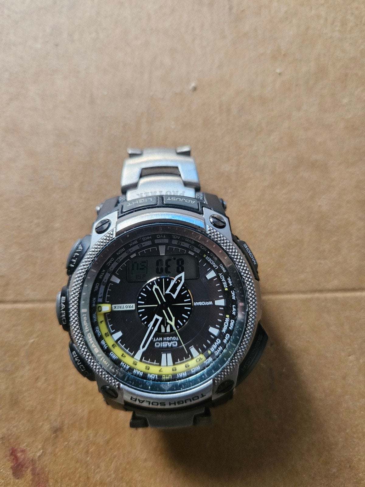 Casio Klassieker ProTrek PRW 5000 WaveCeptor Titanium, Sieraden, Tassen en Uiterlijk, Horloges | Heren, Gebruikt, Polshorloge