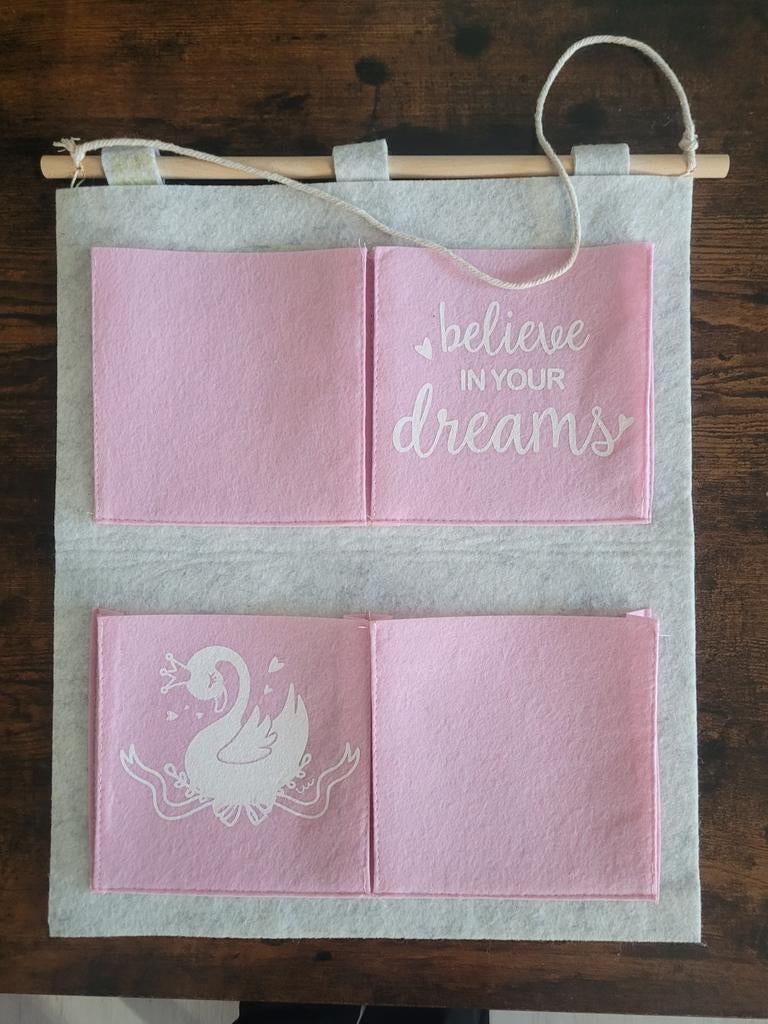 Roze en grijze wandorganizer met zakken, Ophalen of Verzenden