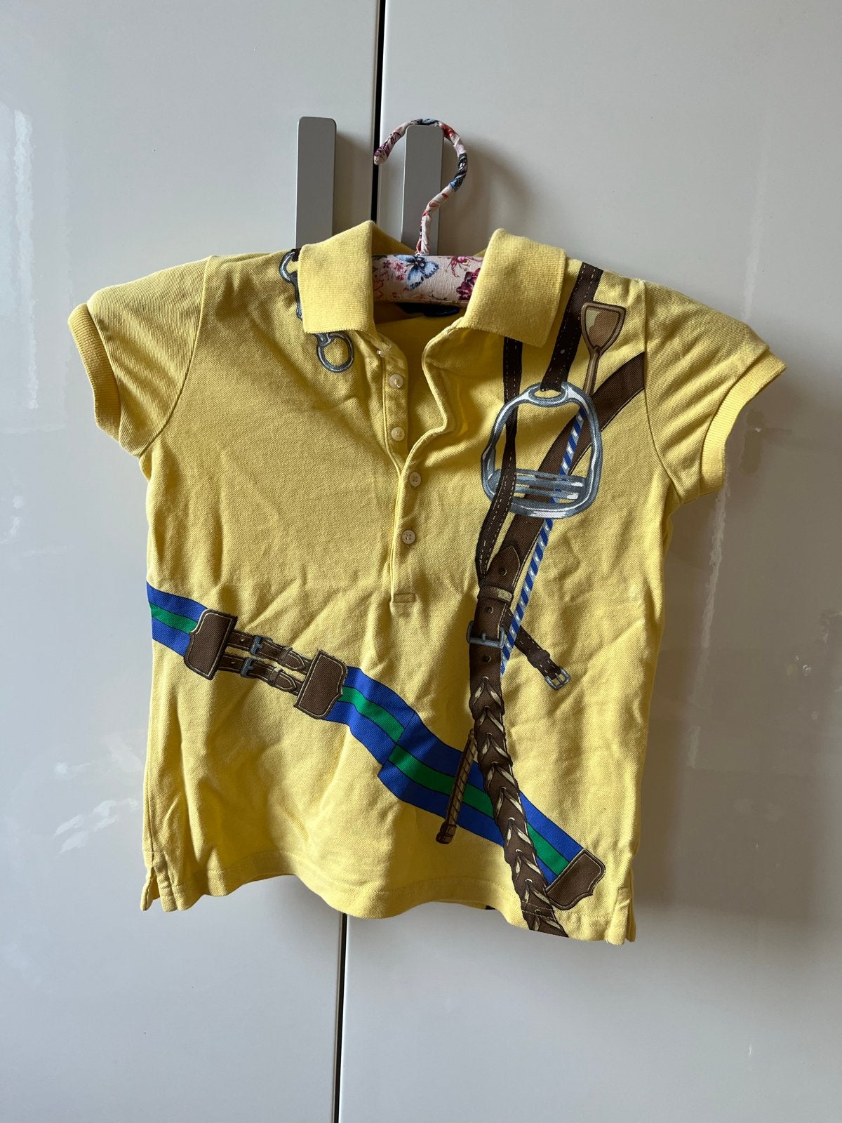 Ralph Lauren Polo Shirt Geel met Riemprint Maat S (7), Ophalen of Verzenden, Zo goed als nieuw, Meisje, Overhemd of Blouse