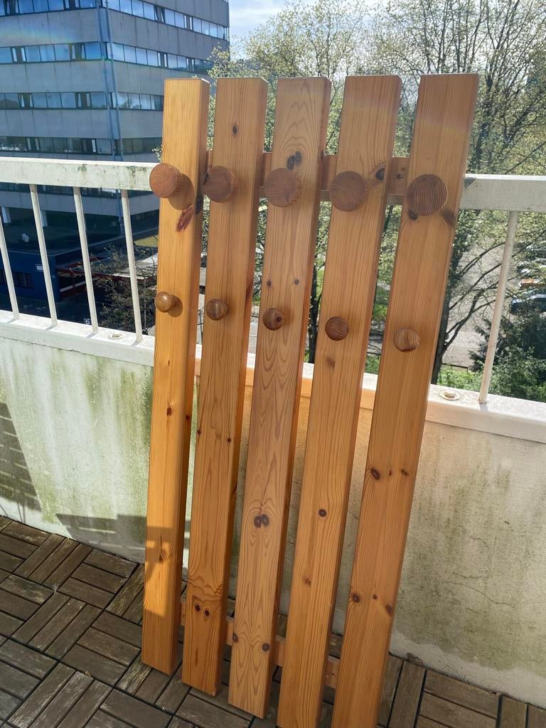Massief houten kapstok met 10 knoppen (120x52 cm), Gebruikt, 100 tot 150 cm, Hout, Ophalen