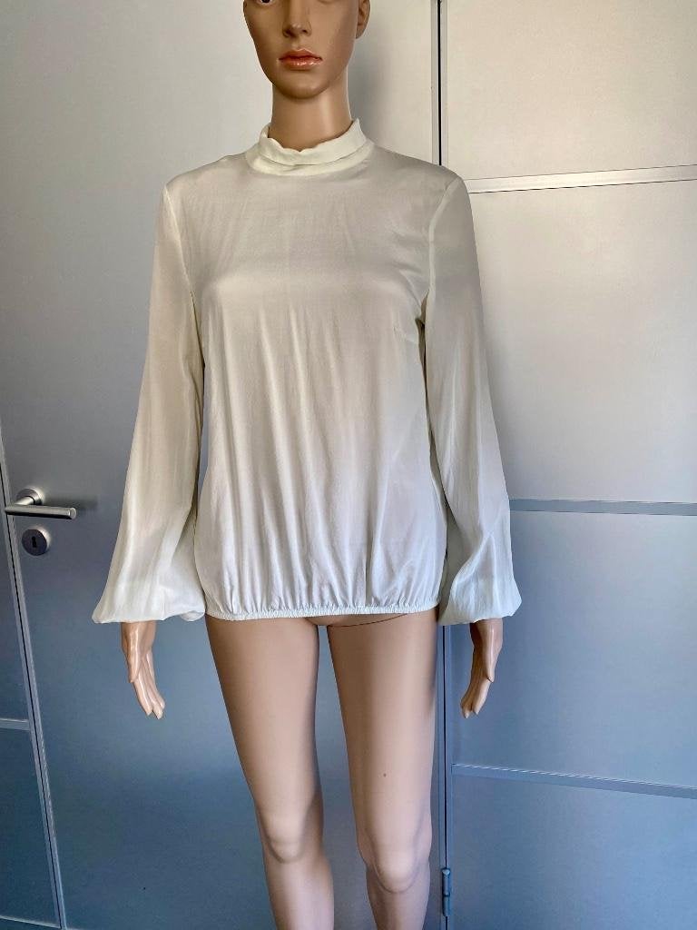 i514 Patrizia Pepe maat 38=M zijden blouse top gebr. wit, Maat 38/40 (M), Wit, Ophalen of Verzenden, Zo goed als nieuw
