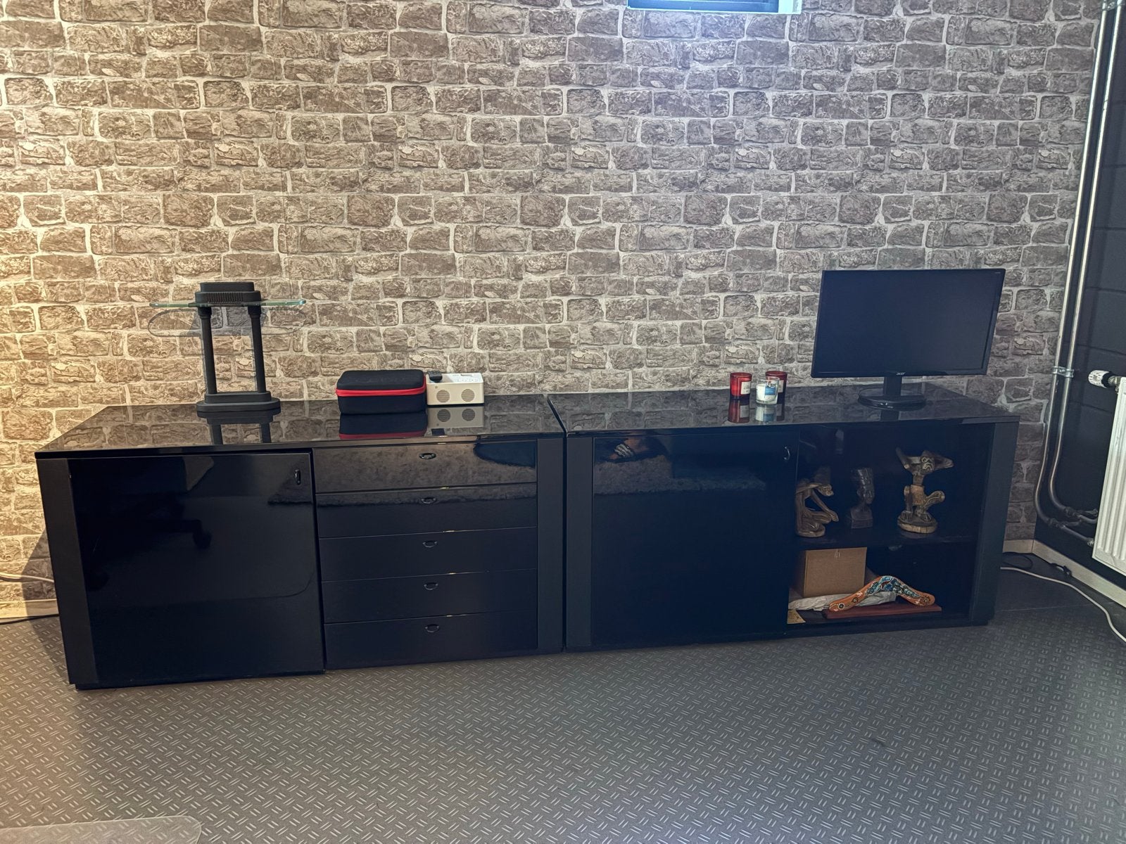 Zwart dressoir in 3 delen, Ophalen, Overige materialen, Gebruikt, 200 cm of meer