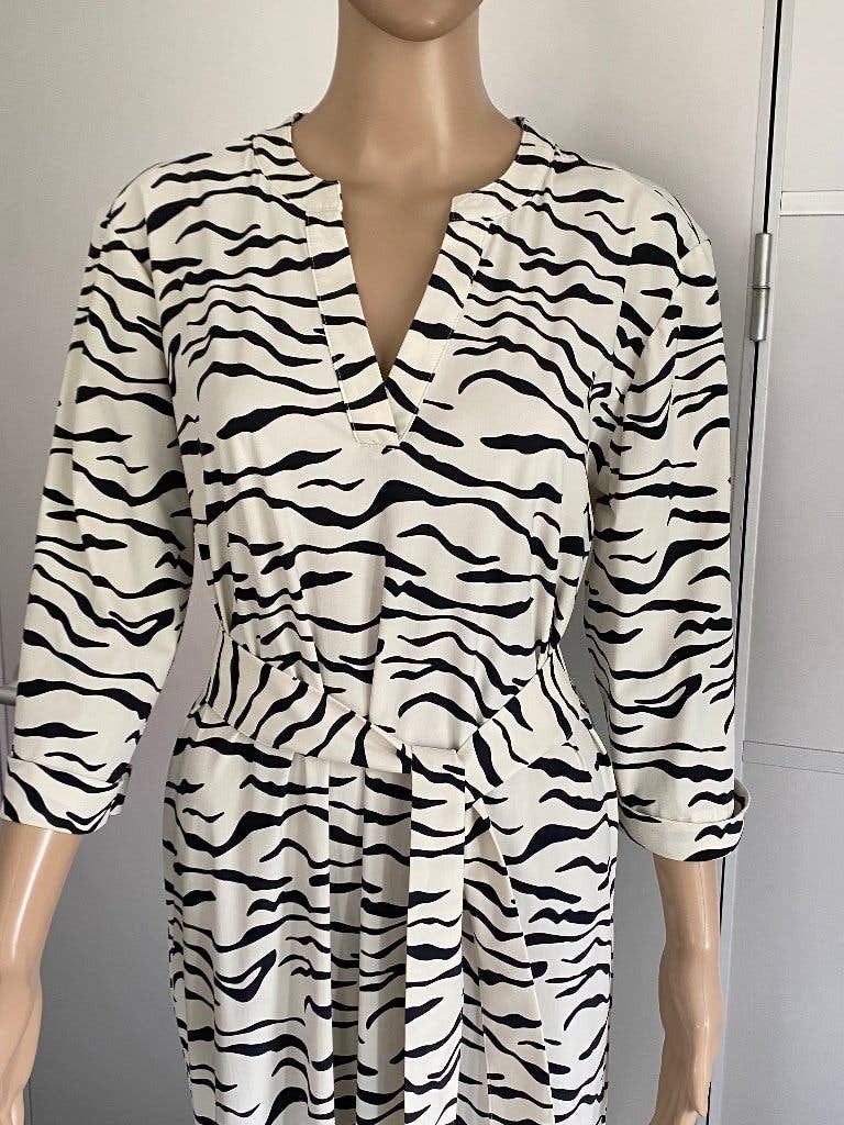 K223 Penn&Ink mt. 40=M lange jurk maxi travelstof wit/zwart, Kleding | Dames, Maat 38/40 (M), Penn & Ink, Wit, Ophalen of Verzenden