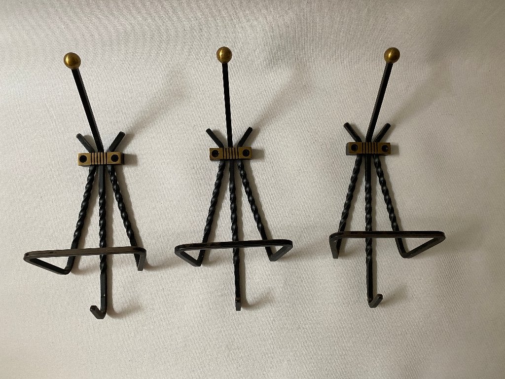 Brutalistische Set van 3 gietijzeren kapstokhaken, Gebruikt, Minder dan 100 cm, Metaal, Ophalen