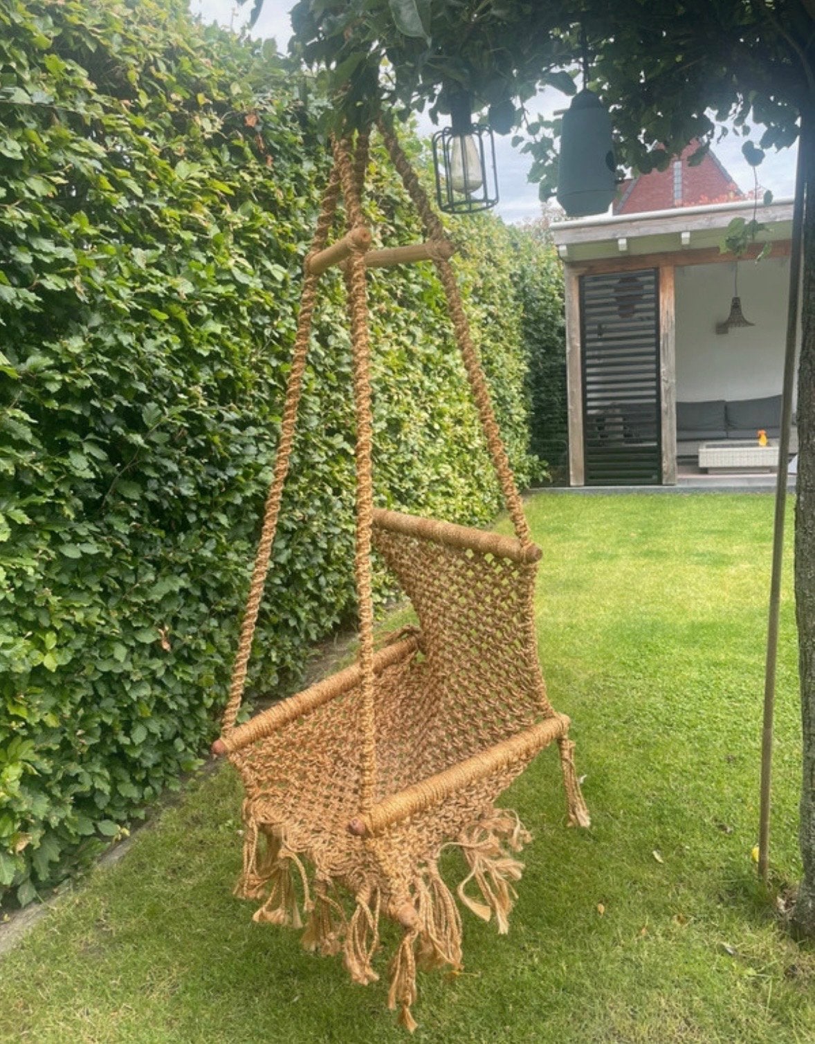Mooie handgemaakte macramé hangstoel, Ophalen, Zo goed als nieuw, Eenpersoons, Binnen