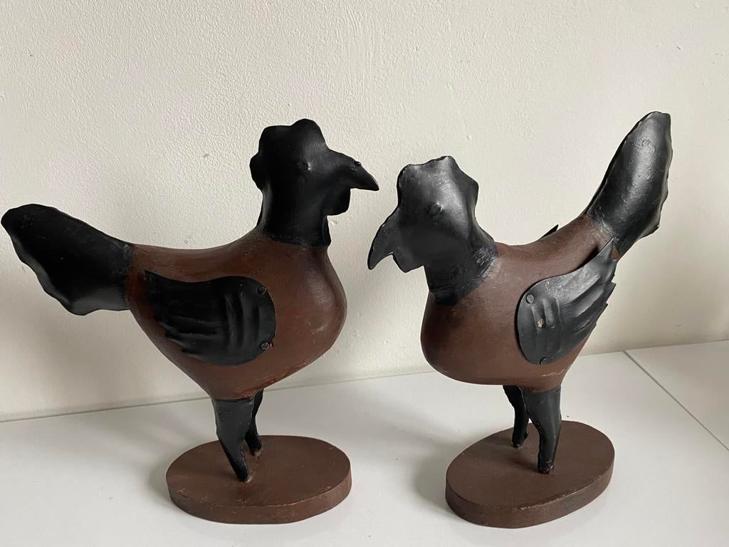 Metalen kippen op houten voet, Antiek en Kunst, Ophalen of Verzenden