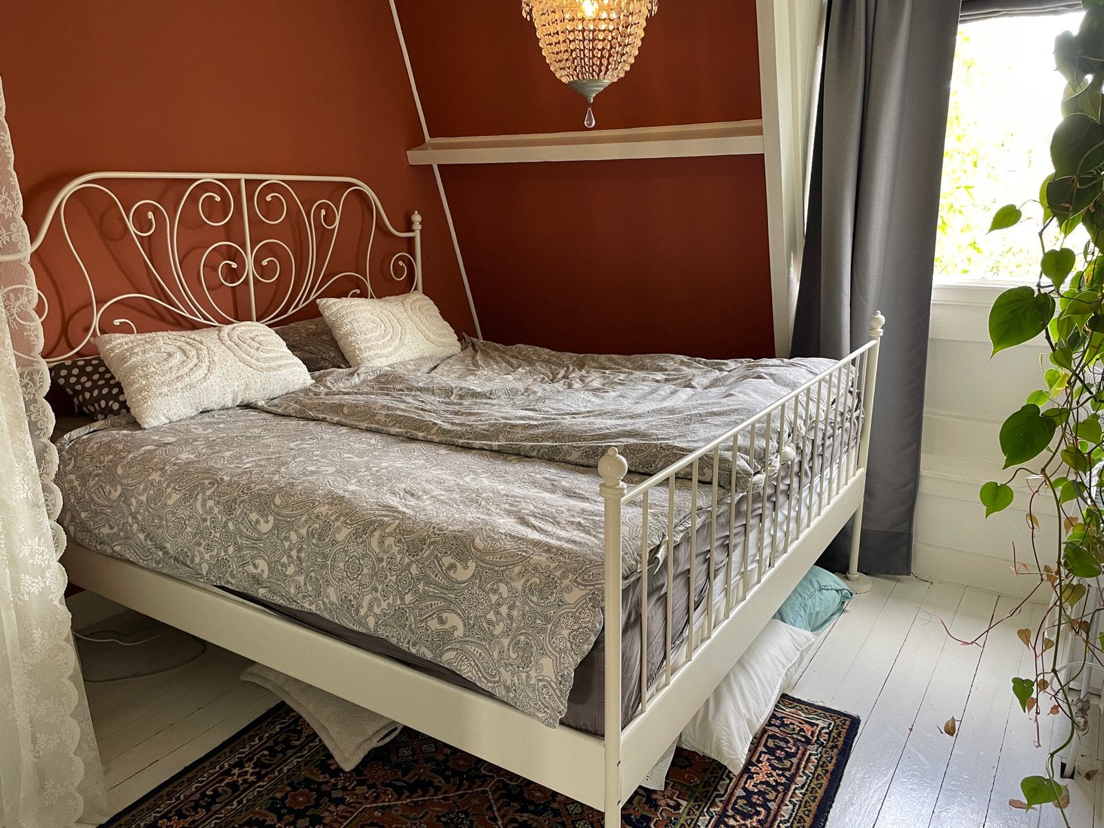 Tweepersoons bed frame, 180x200cm, wit, metaal, IKEA Leirvik, Ophalen, Gebruikt, Wit, Tweepersoons