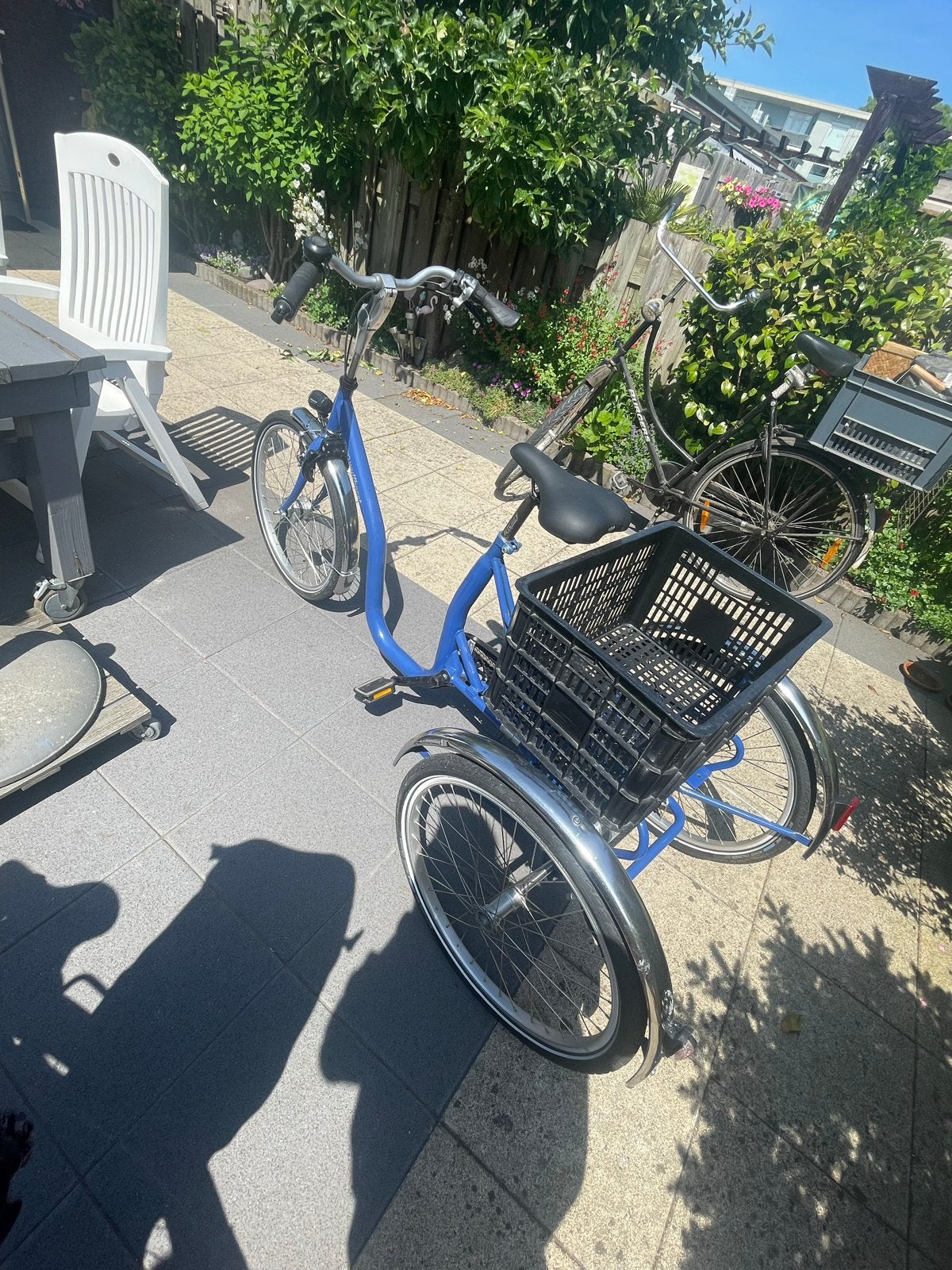 Blauwe driewieler met lage instap - Ideaal voor stabiliteit, Ophalen, Gebruikt, Velgrem