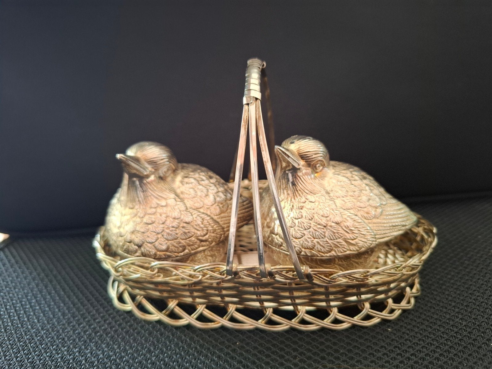 Retro Menage Set Vogeltjes in Gevlochten Mand, Ophalen of Verzenden