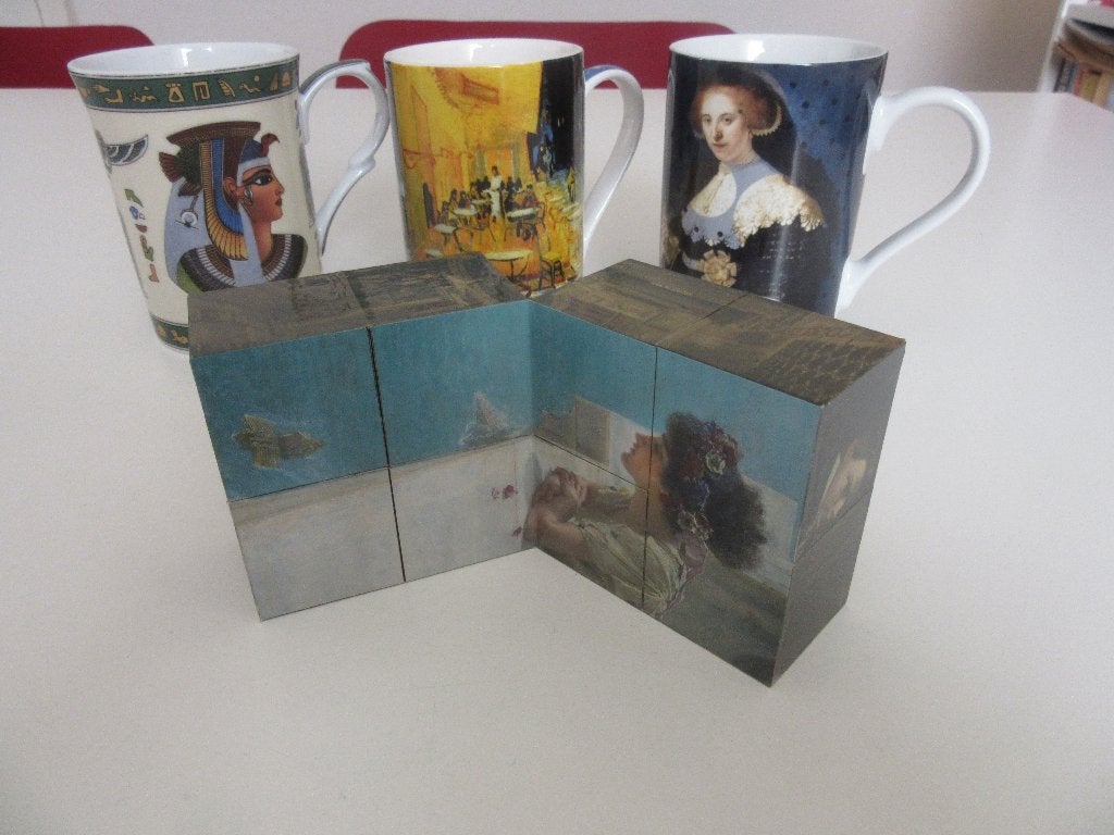 'Kunst'-Mokken+Vouw-Kubus AlmaTadema, FM, Rembrandt, vanGogh, Antiek en Kunst, Ophalen of Verzenden